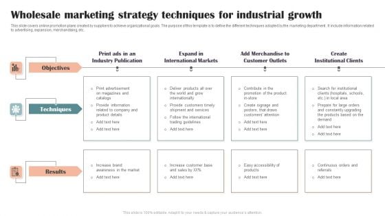 Wholesale Marketing Strategy Techniques For Industrial Growth Mockup PDF