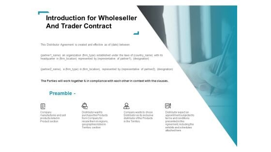 Wholeseller And Trader Contract Proposal Introduction For Wholeseller And Trader Contract Guidelines PDF