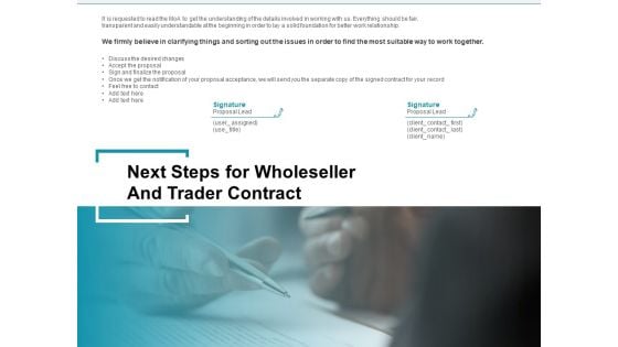 Wholeseller And Trader Contract Proposal Next Steps For Wholeseller And Trader Contract Designs PDF Wholeseller And Trader Contract Proposal Next Steps For Wholeseller And Trader Contract Designs PDF