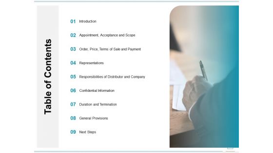 Wholeseller And Trader Contract Proposal Table Of Contents Template PDF