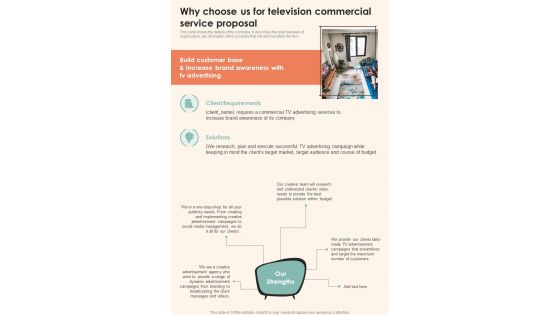 Why Choose Us For Television Commercial Service Proposal One Pager Sample Example Document Why Choose Us For Television Commercial Service Proposal One Pager Sample Example Document