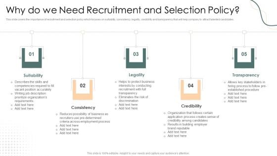 Why Do We Need Recruitment And Selection Policy Demonstration PDF