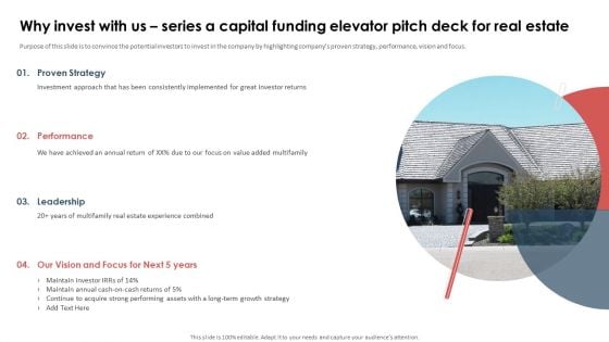 Why Invest With Us Series A Capital Funding Elevator Pitch Deck For Real Estate Summary PDF