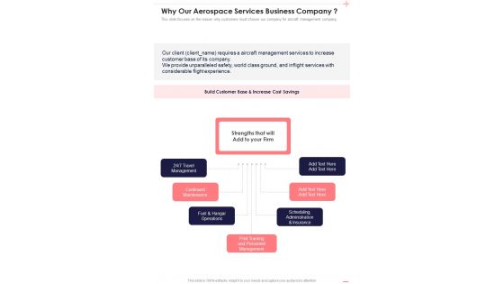 Why Our Aerospace Services Business Company One Pager Sample Example Document Why Our Aerospace Services Business Company One Pager Sample Example Document