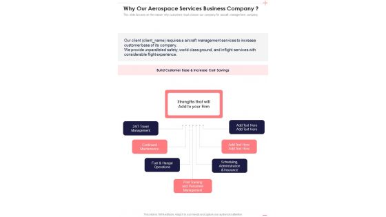 Why Our Aerospace Services Business Company One Pager Sample Example Document