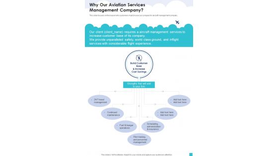 Why Our Aviation Services Management Company One Pager Sample Example Document