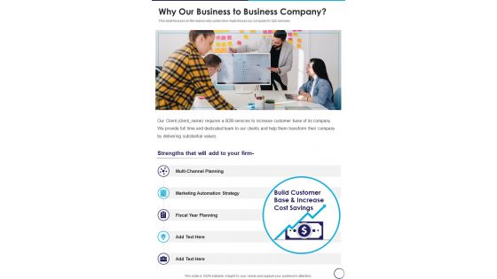 Why Our Business To Business Company One Pager Sample Example Document