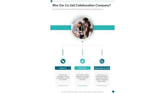 Why Our Co Sell Collaboration Company One Pager Sample Example Document Why Our Co Sell Collaboration Company One Pager Sample Example Document