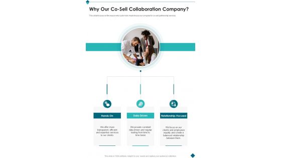 Why Our Co Sell Collaboration Company One Pager Sample Example Document