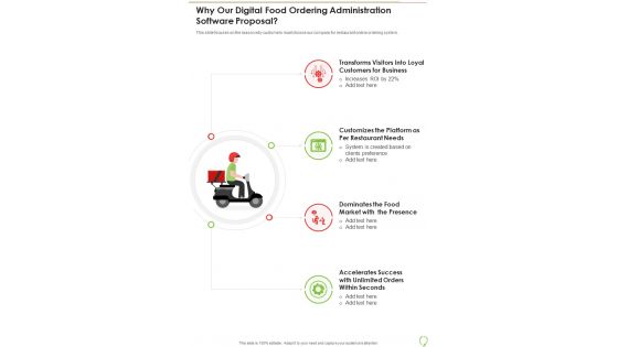 Why Our Digital Food Ordering Administration Software Proposal One Pager Sample Example Document