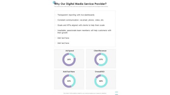 Why Our Digital Media Service Provider One Pager Sample Example Document