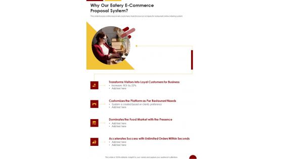 Why Our Eatery E Commerce Proposal System One Pager Sample Example Document Why Our Eatery E Commerce Proposal System One Pager Sample Example Document