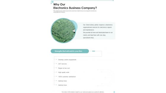 Why Our Electronics Business Company One Pager Sample Example Document