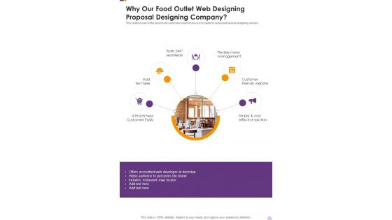 Why Our Food Outlet Web Designing Proposal Designing Company One Pager Sample Example Document