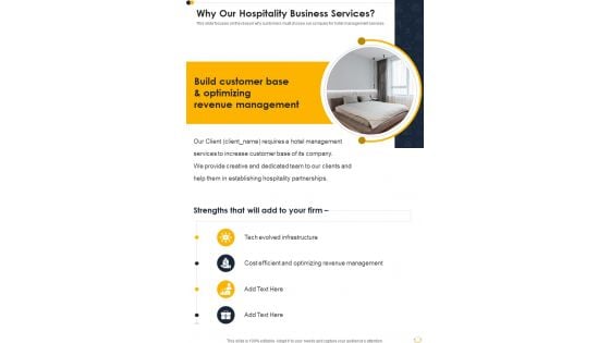 Why Our Hospitality Business Services One Pager Sample Example Document
