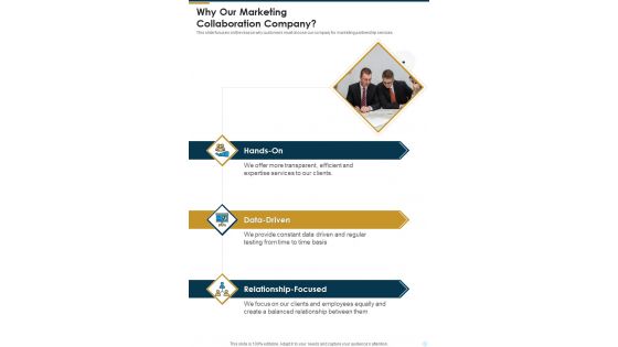 Why Our Marketing Collaboration Company One Pager Sample Example Document