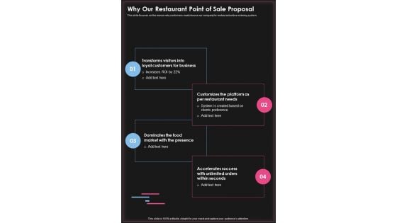 Why Our Restaurant Point Of Sale Proposal One Pager Sample Example Document