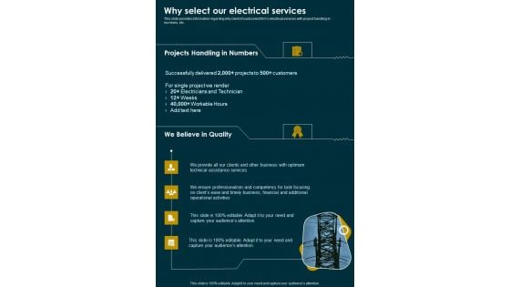 Why Select Our Electrical Services One Pager Sample Example Document Why Select Our Electrical Services One Pager Sample Example Document