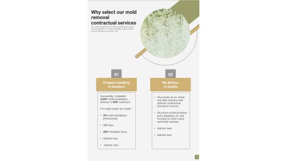 Why Select Our Mold Removal Contractual Services One Pager Sample Example Document Why Select Our Mold Removal Contractual Services One Pager Sample Example Document