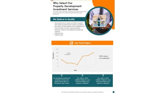 Why Select Our Property Development Investment Services One Pager Sample Example Document