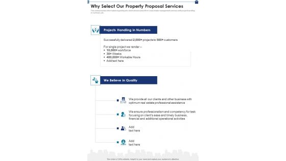 Why Select Our Property Proposal Services One Pager Sample Example Document Why Select Our Property Proposal Services One Pager Sample Example Document