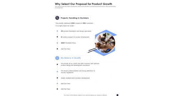 Why Select Our Proposal For Product Growth One Pager Sample Example Document