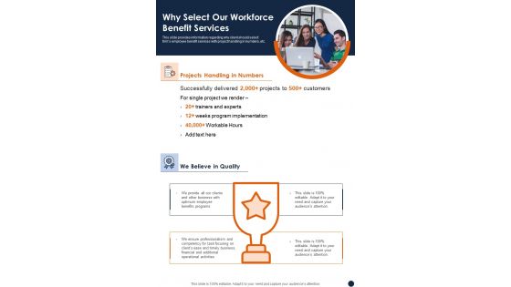 Why Select Our Workforce Benefit Services One Pager Sample Example Document Why Select Our Workforce Benefit Services One Pager Sample Example Document