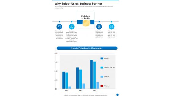 Why Select Us As Business Partner One Pager Sample Example Document
