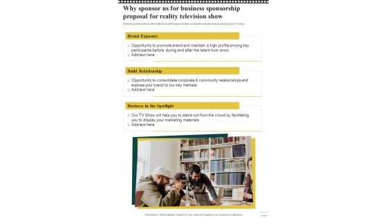 Why Sponsor Us For Business Sponsorship Proposal For Reality Television Show One Pager Sample Example Document Why Sponsor Us For Business Sponsorship Proposal For Reality Television Show One Pager Sample Example Document