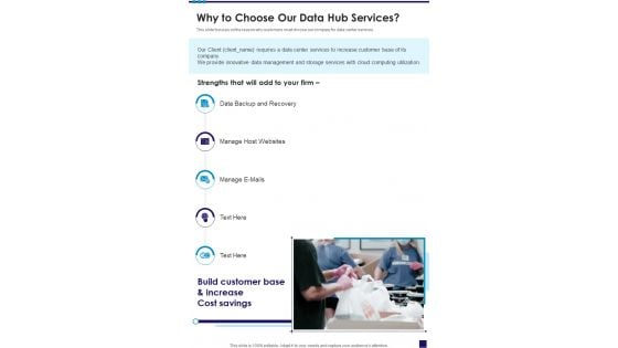 Why To Choose Our Data Hub Services One Pager Sample Example Document