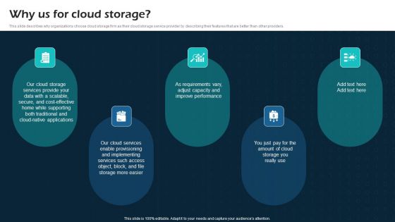 Why Us For Cloud Storage Virtual Cloud Network IT Ppt Inspiration Slide Download PDF