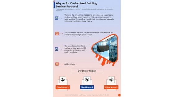 Why Us For Customized Painting Service Proposal One Pager Sample Example Document Why Us For Customized Painting Service Proposal One Pager Sample Example Document