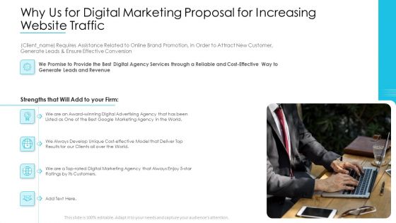 Why Us For Digital Marketing Proposal For Increasing Website Traffic Elements PDF