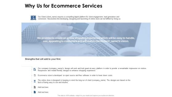 Why Us For Ecommerce Services Ppt PowerPoint Presentation Icon Vector