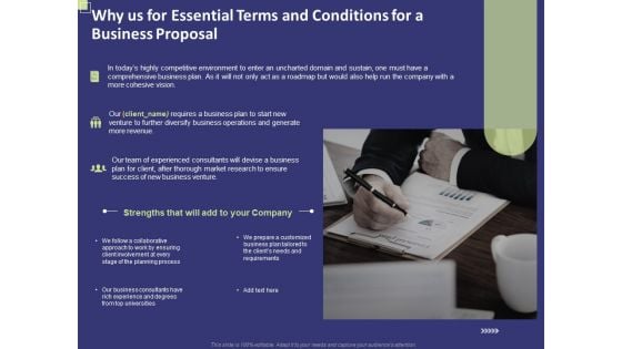 Why Us For Essential Terms And Conditions For A Business Proposal Ppt Layouts Portrait PDF