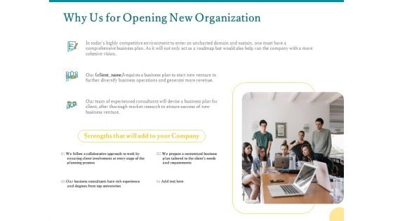 Why Us For Opening New Organization Ppt PowerPoint Presentation Infographics Deck PDF Why Us For Opening New Organization Ppt PowerPoint Presentation Infographics Deck PDF
