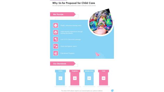 Why Us For Proposal For Child Care One Pager Sample Example Document