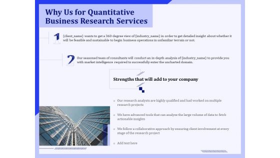 Why Us For Quantitative Business Research Services Ppt PowerPoint Presentation Portfolio Show PDF