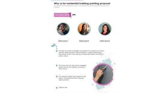 Why Us For Residential Building Painting Proposal One Pager Sample Example Document