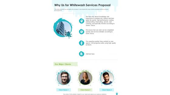 Why Us For Whitewash Services Proposal One Pager Sample Example Document