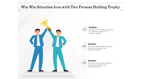 Win Win Situation Icon With Two Persons Holding Trophy Ppt PowerPoint Presentation Layouts Graphics PDF