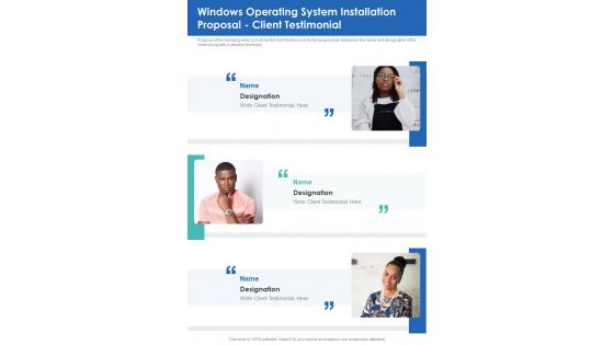 Windows Operating System Installation Proposal Client Testimonial One Pager Sample Example Document