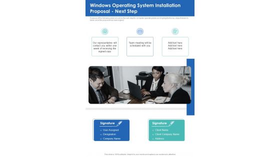 Windows Operating System Installation Proposal Next Step One Pager Sample Example Document