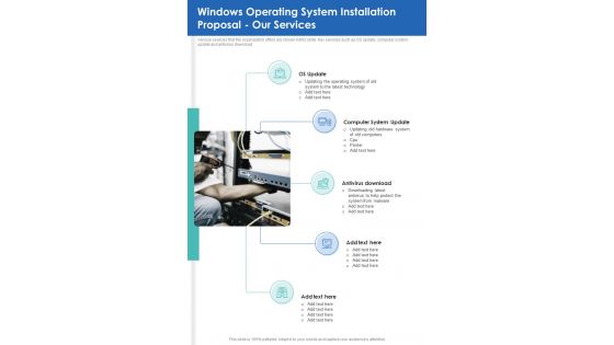 Windows Operating System Installation Proposal Our Services One Pager Sample Example Document