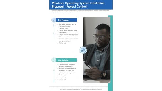 Windows Operating System Installation Proposal Project Context One Pager Sample Example Document