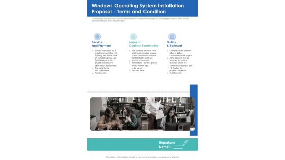 Windows Operating System Installation Proposal Terms And Condition One Pager Sample Example Document Windows Operating System Installation Proposal Terms And Condition One Pager Sample Example Document