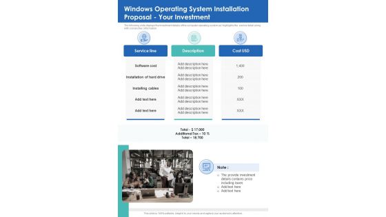 Windows Operating System Installation Proposal Your Investment One Pager Sample Example Document Windows Operating System Installation Proposal Your Investment One Pager Sample Example Document