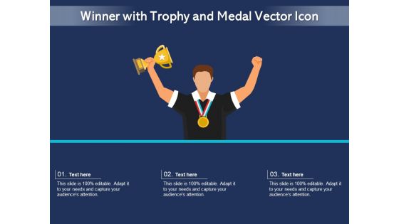 Winner With Trophy And Medal Vector Icon Ppt PowerPoint Presentation Portfolio Brochure PDF