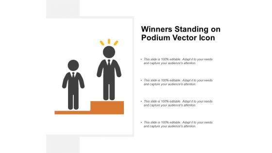 Winners Standing On Podium Vector Icon Ppt PowerPoint Presentation Summary Example Topics