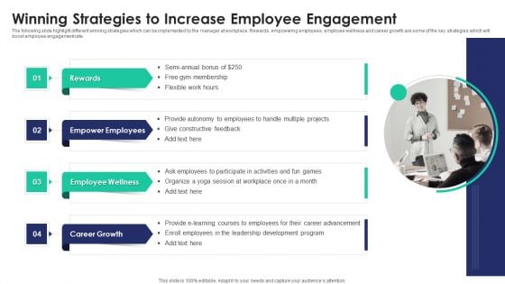 Winning Strategies To Increase Employee Engagement Mockup PDF